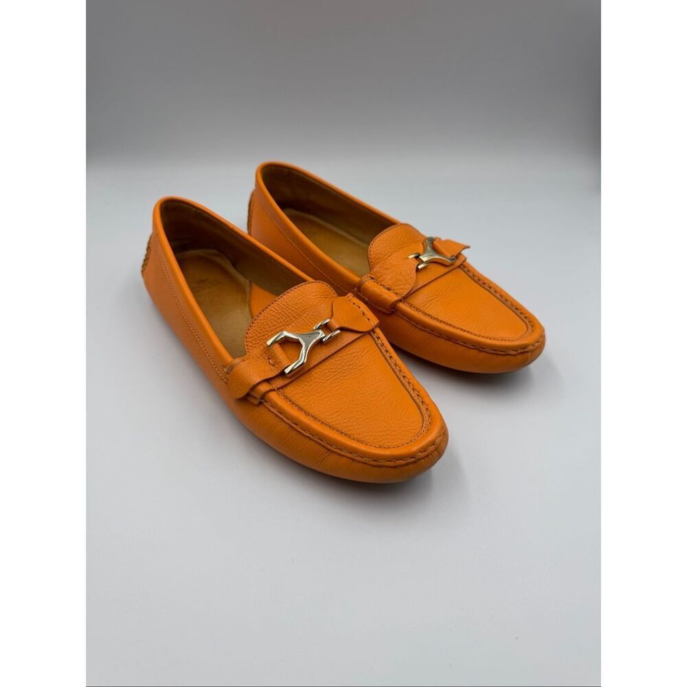 Peter Millar Women’s Orange Leather Driving Loafers Moccasins Size 9 Made Brazil
